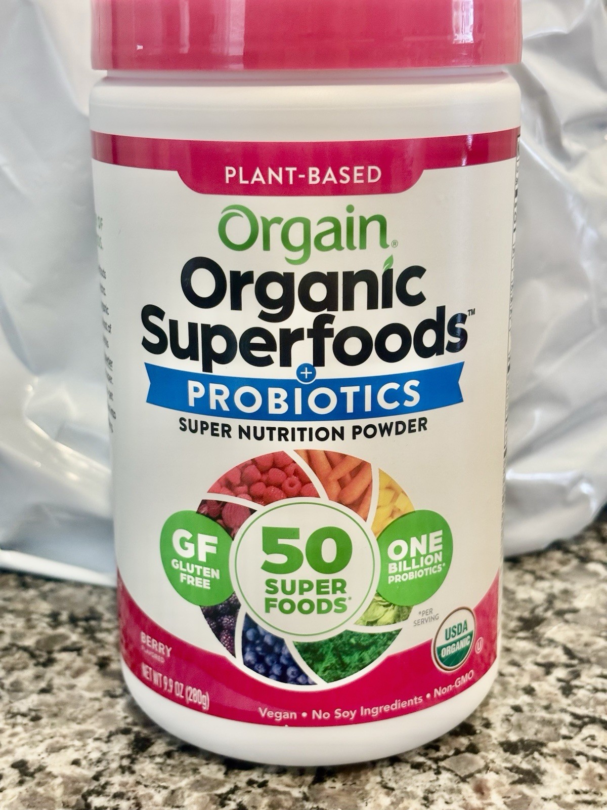 Orgain Organic Superfoods + Probiotics Powder Gluten-Free Vegan Berry 9.9 oz