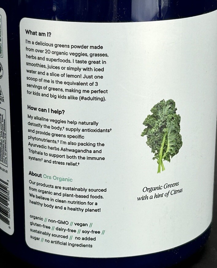 ORA Easy Being Green Superfood Greens Powder 30 Servings 8.5oz (240g) Ex. 11/24