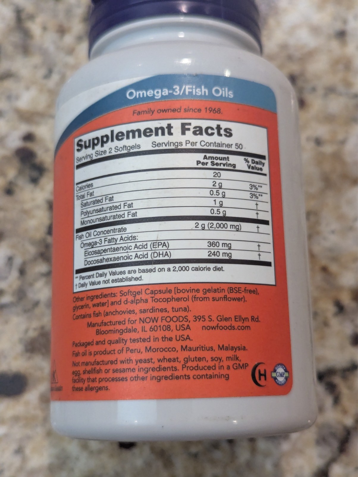 Now Foods Omega-3 Fish Oil 1,000mg 100 softgels exp: 01/2028