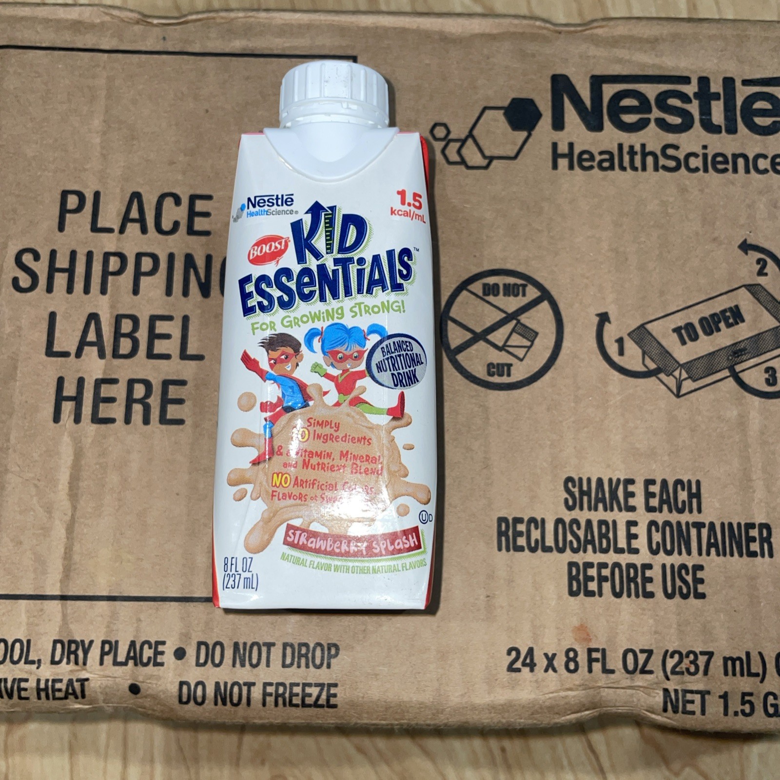 Boost Kid Essentials 1 Strawberry Splash 240 Cals 8oz Carton 24 exp 07/26