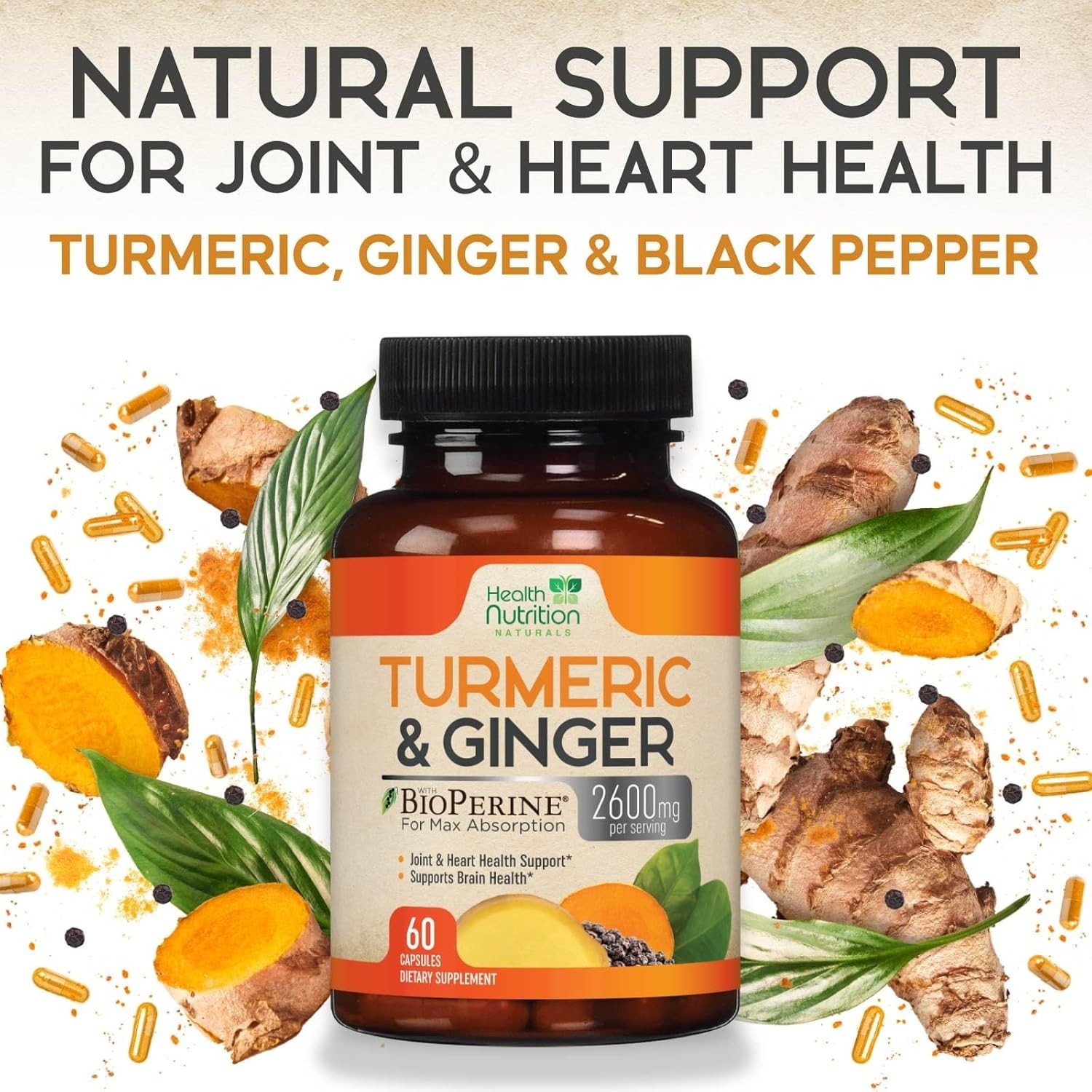 Turmeric Curcumin 2600mg w/ Ginger & BioPerine Black Pepper Capsules