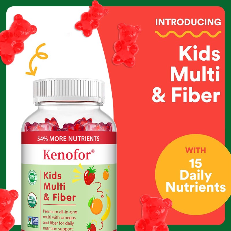 Kids Multi & Fiber Gummies – All-in-One Daily Nutrition Support 60Pcs Non-GMO