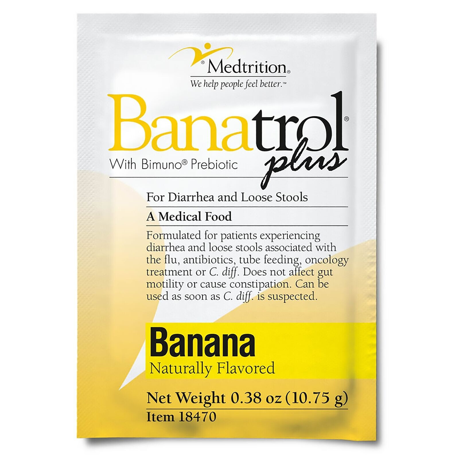 15 Pack Banatrol Plus Oral Supplement Fiber Banana Flavor Powder 11 Gram Packet