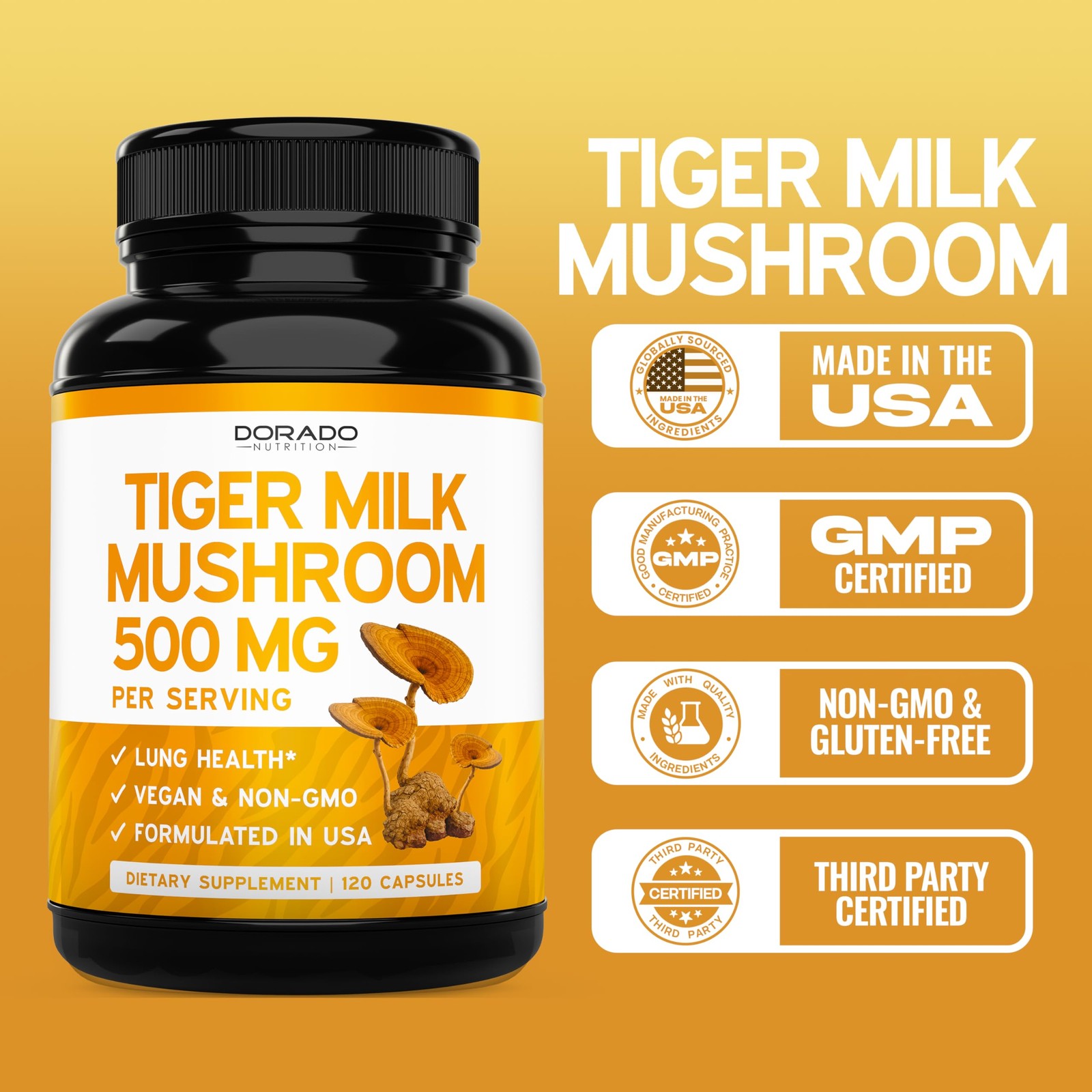 Tiger Milk Mushroom Supplement (120 Capsules, 500mg Per 120 Count (Pack of 1)