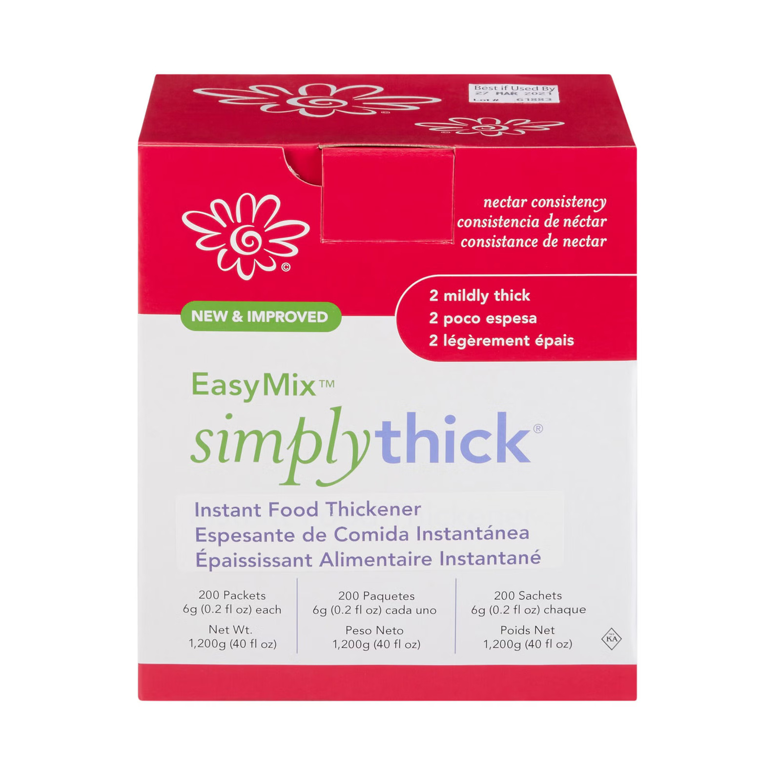 SimplyThick Easy Mix Food & Drink Thickener Unflavored 6 Gram Packet 200 Ct