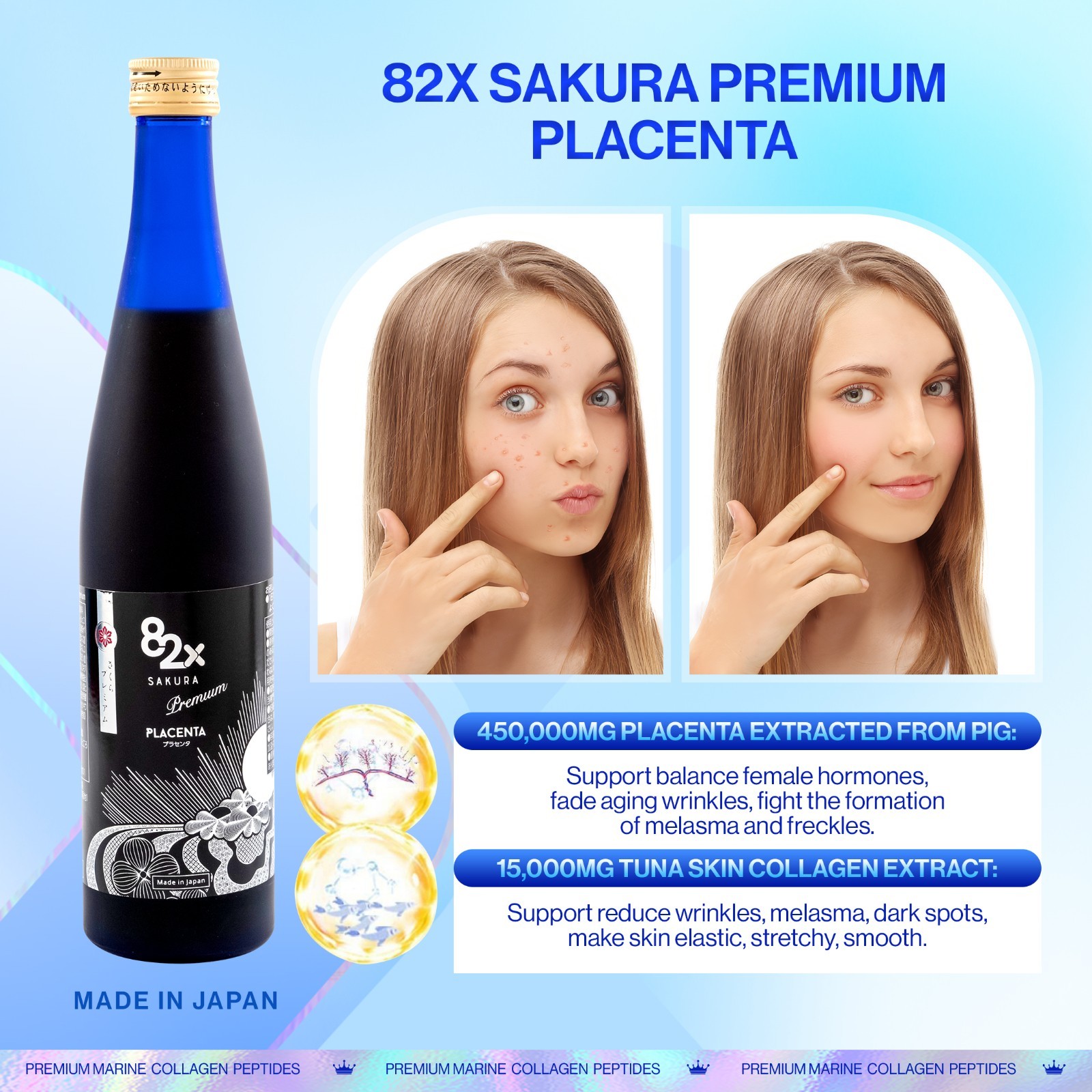 82X Sakura Placenta Liquid Drink Premium Placenta 450,000mg Placenta From Japan
