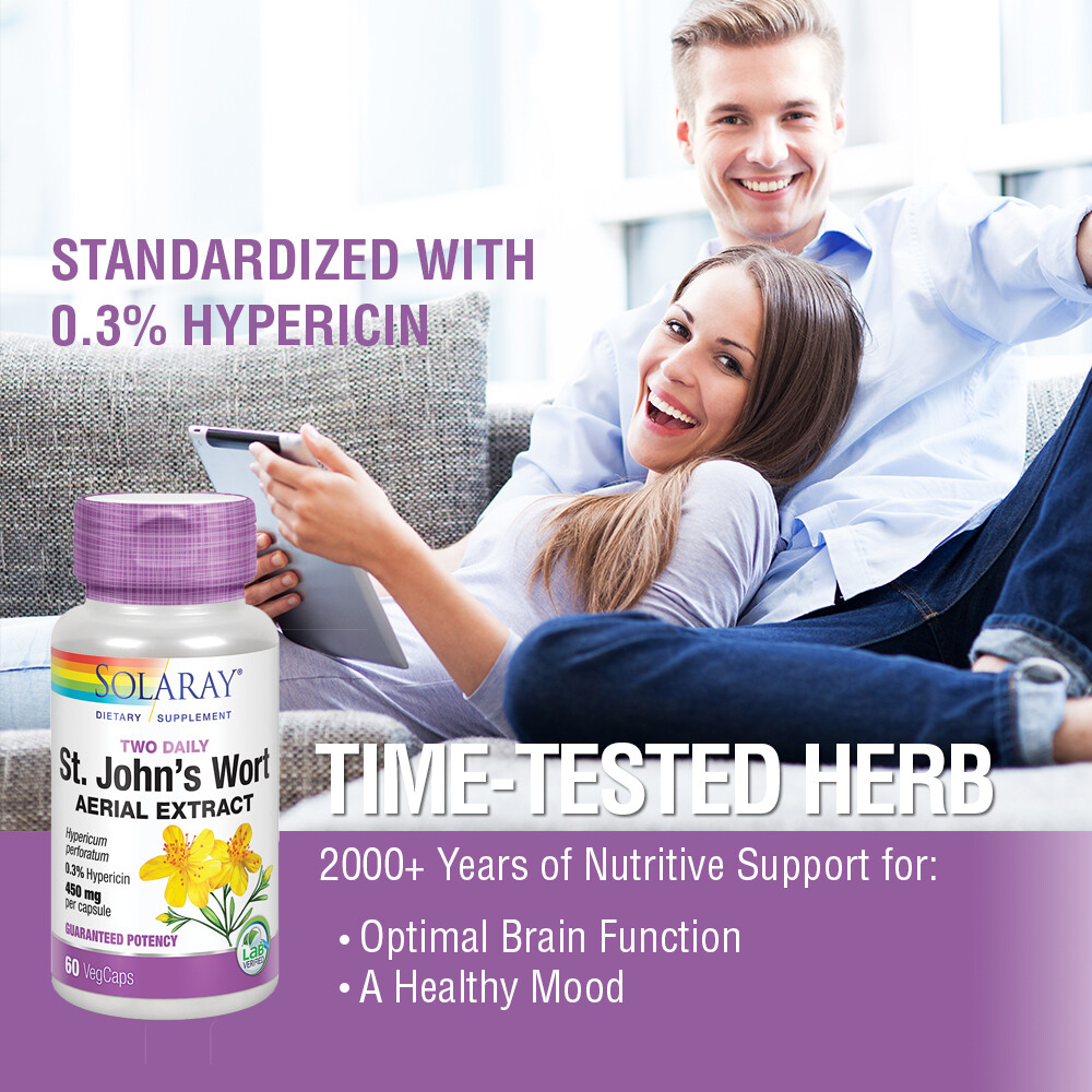 Solaray St. John’s Wort Aerial Extract 450mg Two Daily | 60ct, 30 Serv.