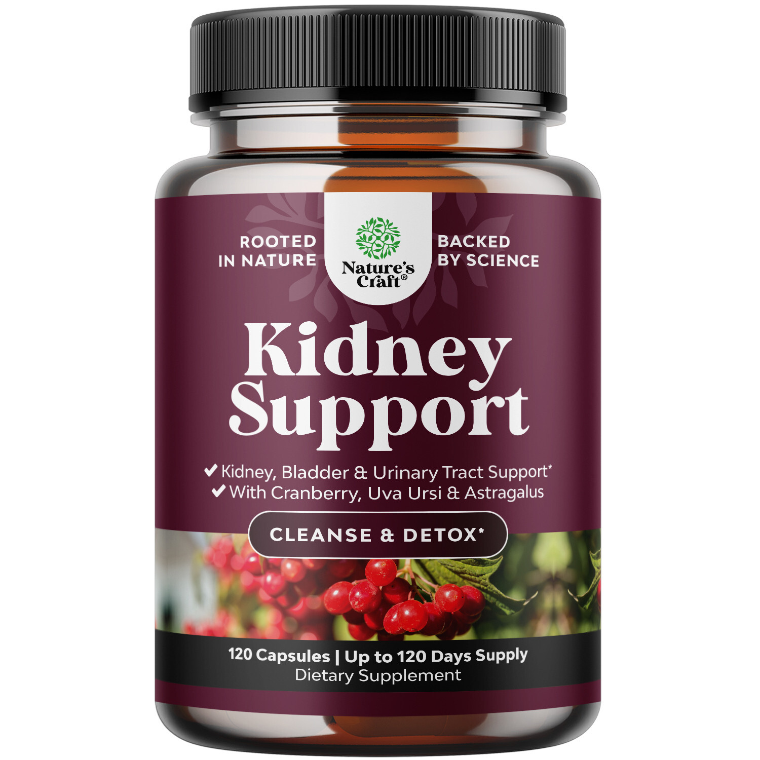 Kidney Support Cranberry Supplement – High Strength Kidney Cleanse Detox 120ct