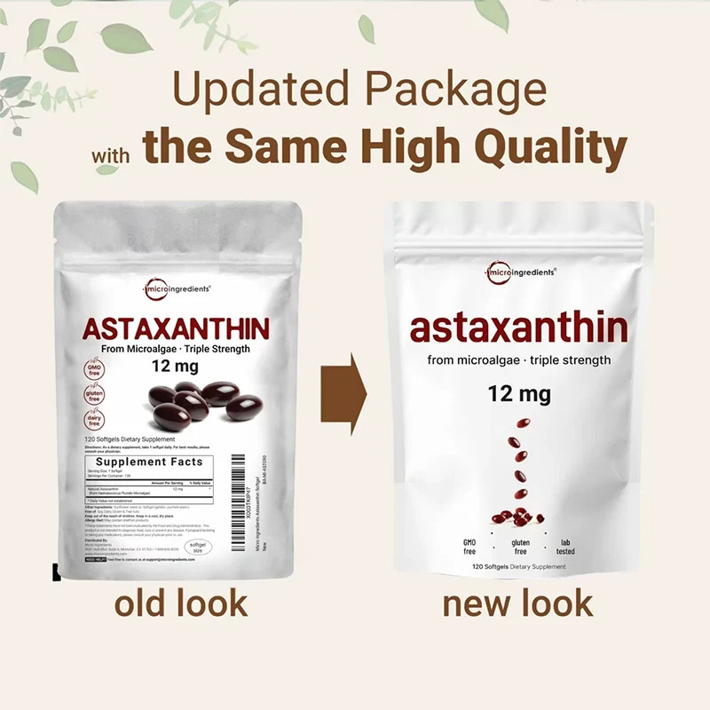 Micro Ingredients Astaxanthin 12mg, 120 softgels, tanning pills, Strength