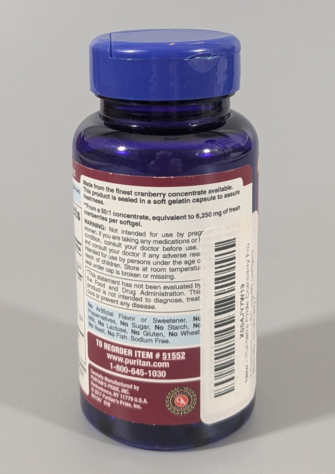Puritan’s Pride Cranberry + Hibiscus 6250mg 90 Softgels Exp 01/2027 Sealed