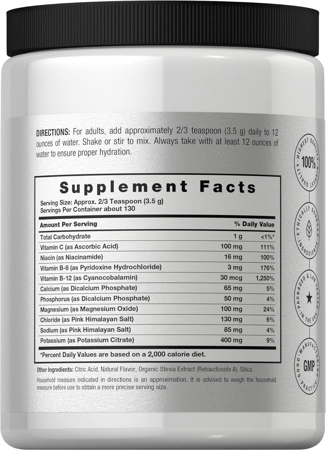 Electrolytes Powder | 16 Oz | 130 Servings | Hydration Supplement | Vegetarian |