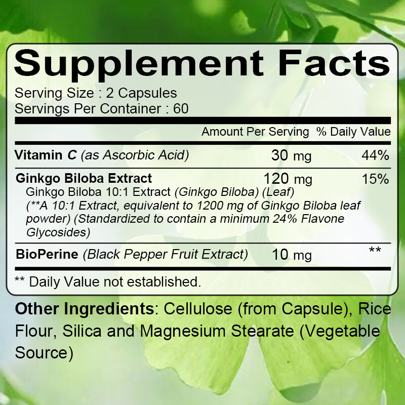 Ginkgo Biloba Extract Capsules- Improves Memory Performance and Learning ability