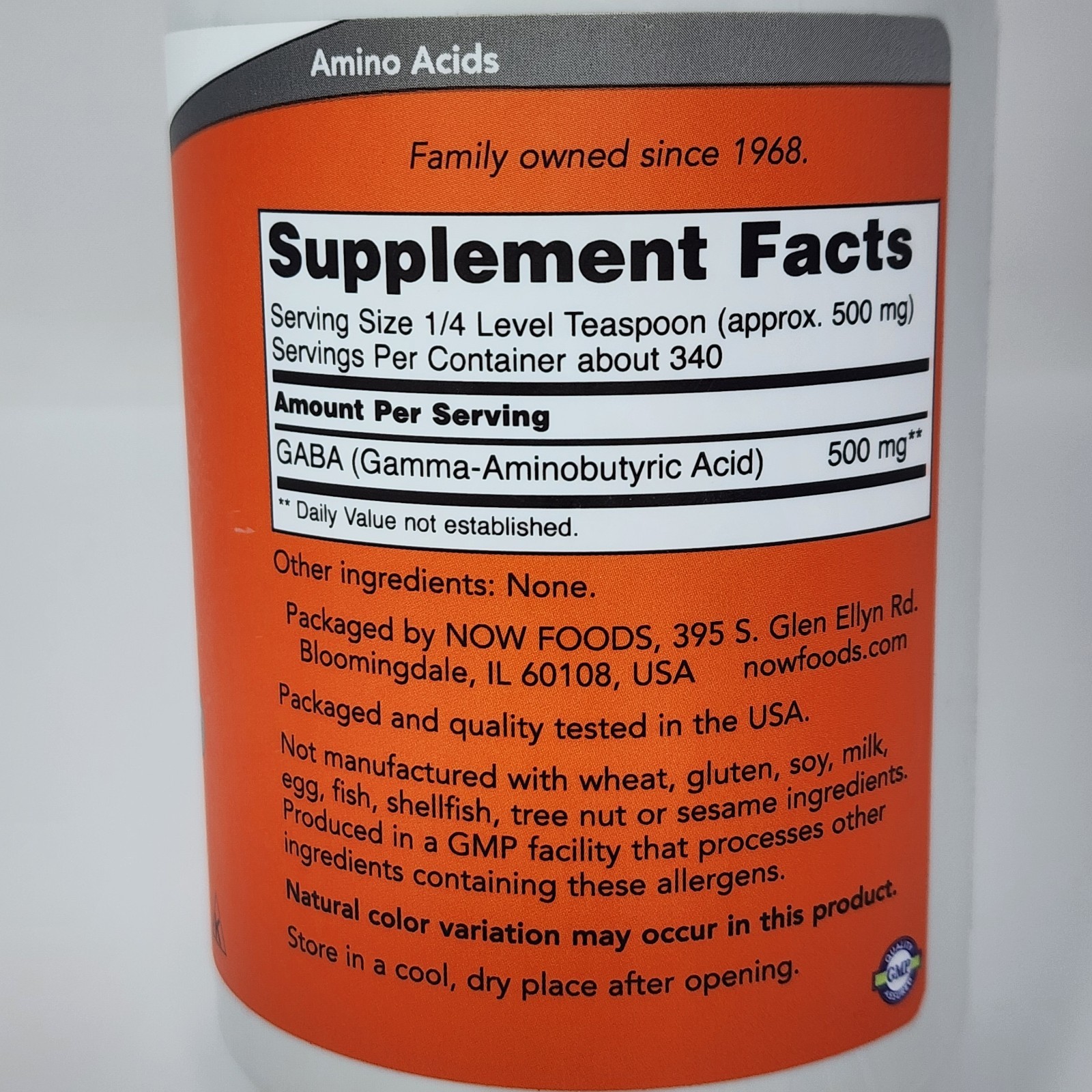 Now Foods GABA Pure Powder Dietary Supplement 6 oz (170 g) Exp 09/2030