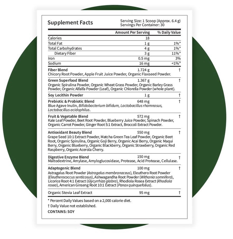 Pattern Wellness Greens Powder Superfood Unflavored Gut Immune Health 6.6oz