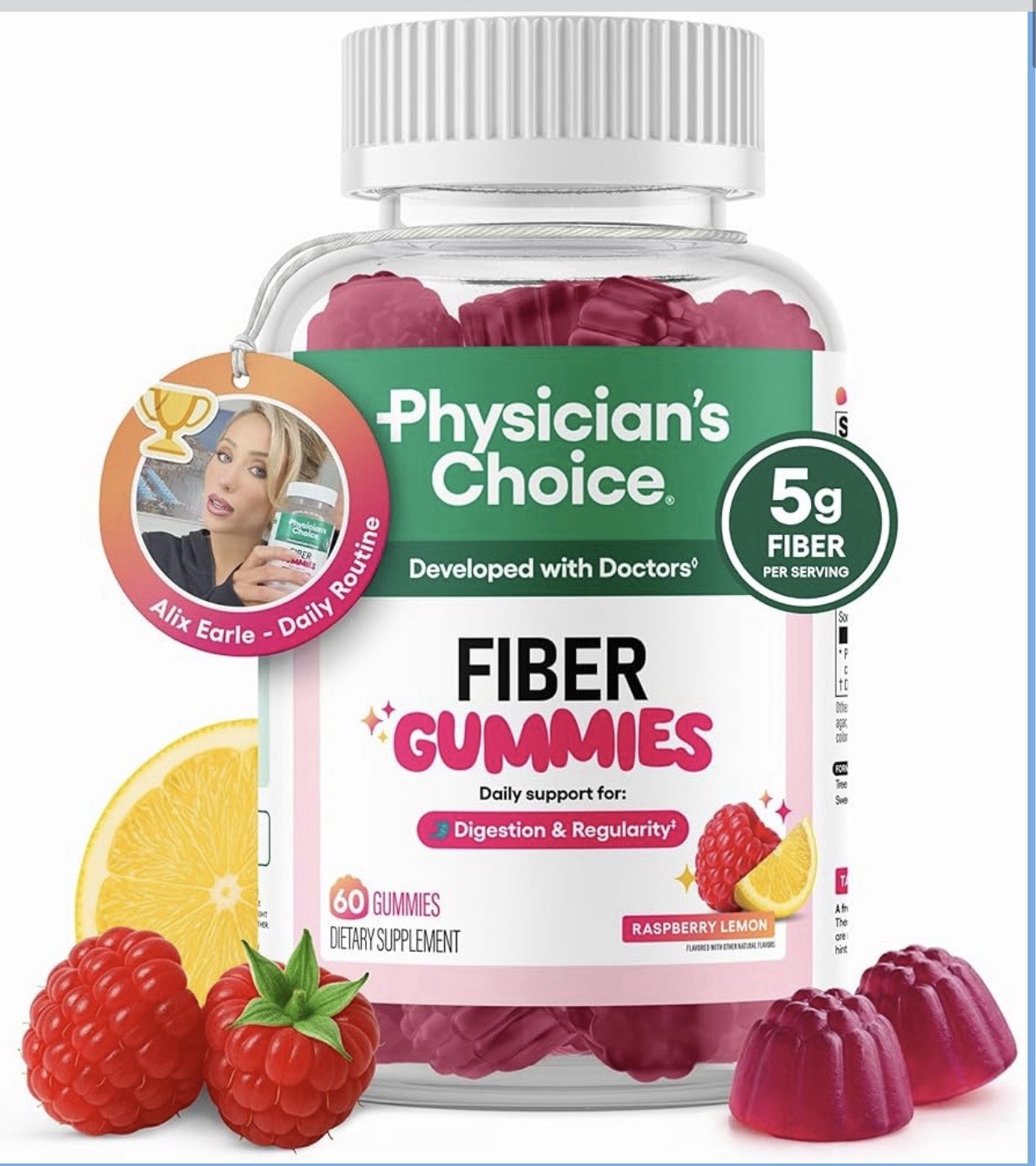 Physician’s Choice Fiber Gummies Digestive Support Vegan Raspberry Lemon 60