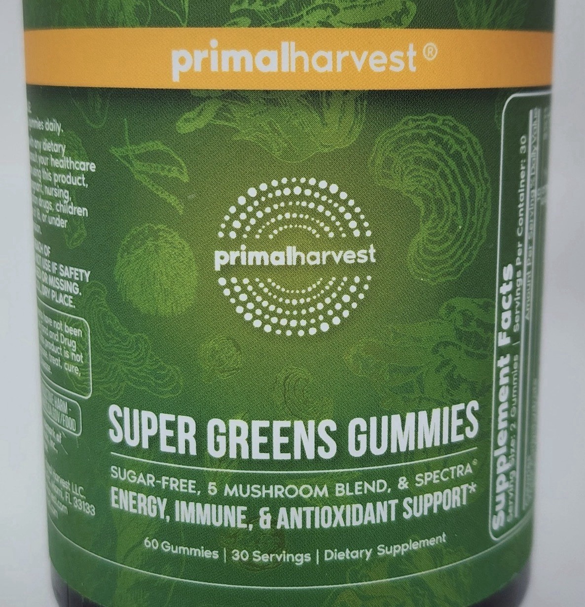 Primal Harvest Super Greens with 5 Mushroom Blend, 60 Gummies Exp 04/2027