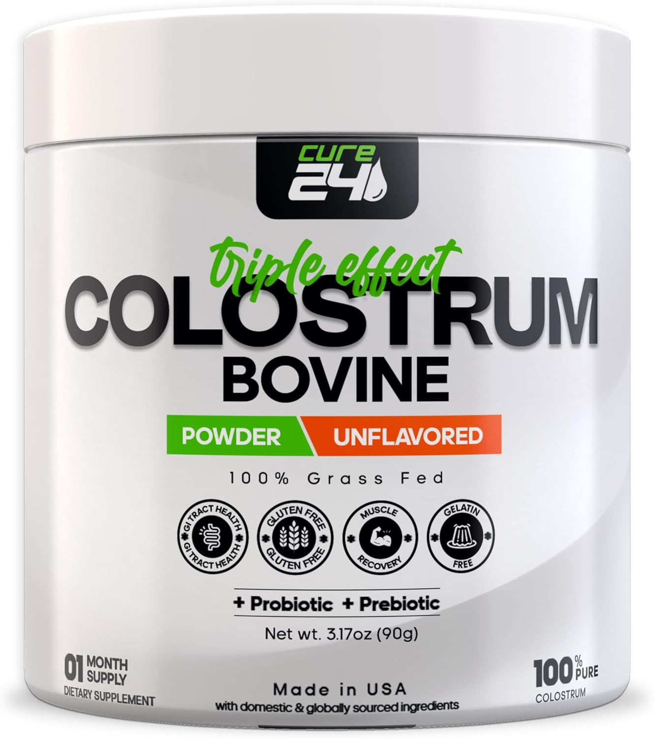 Cure 24 Bovine Colostrum X3 Supplement Powder Triple Effect Grass Fed High IgG