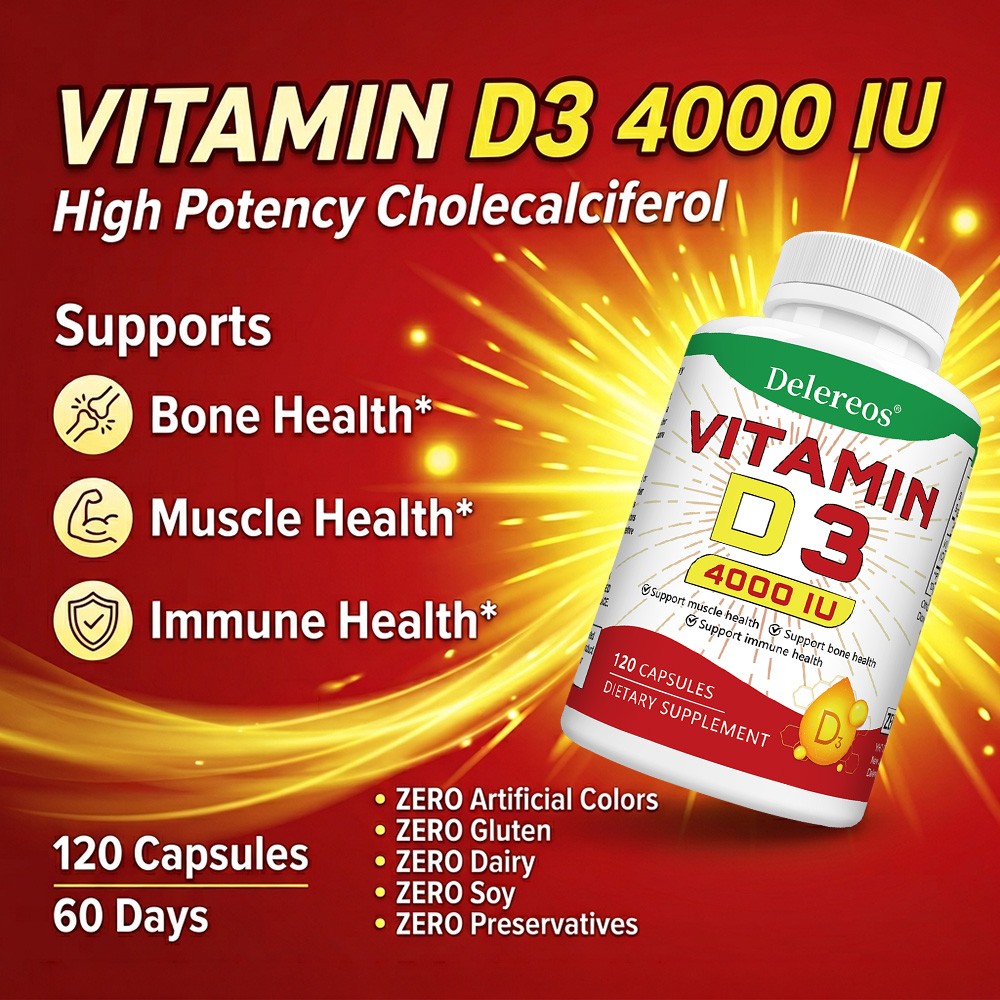 4000 IU High Potency Vitamin D3 Caps for Bone, Muscle & Immune Support 30~120CT