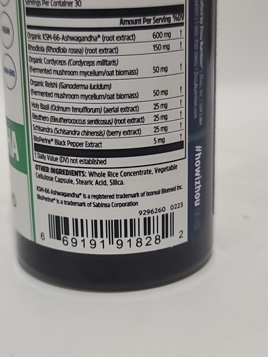 2 × ZHOU Nutrition ASHWAGANDHA • Max Strength Adaptogen Blend 60 CAPSULES• 01/27