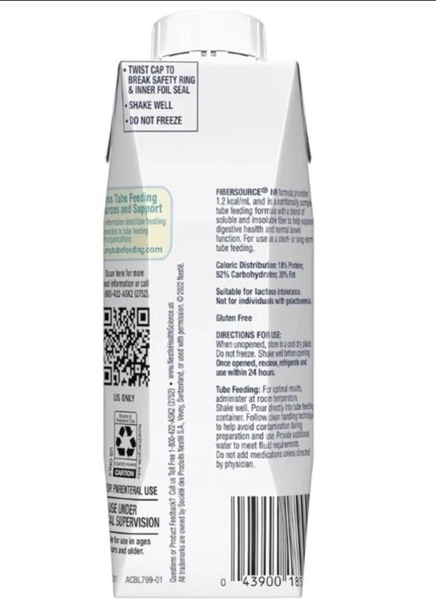 Fibersource HN 1.2 Cal Formula Unflavored 24 Cartons 8.45 oz Full Case