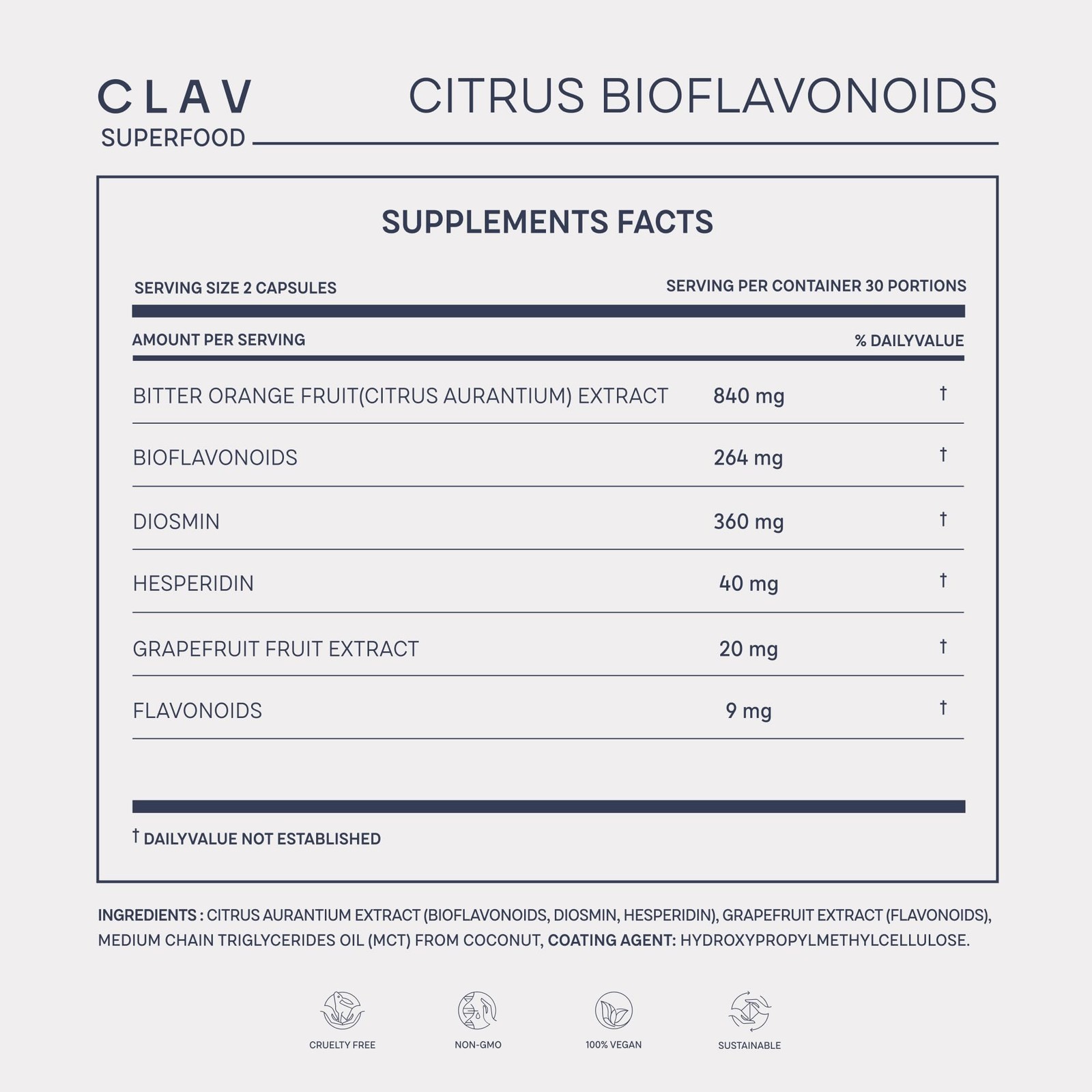 CLAV Citrus Bioflavonoids – Vegan Flavonoids Supplements 60 Count (Pack of 1)