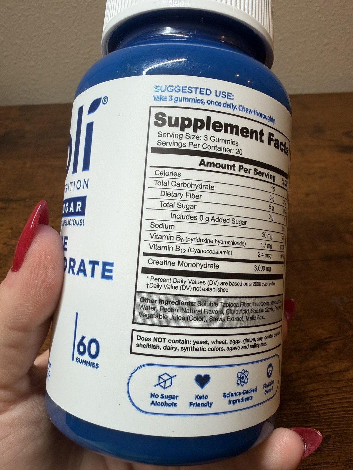 Goli Nutrition Creatine Monohydrate Gummies Zero Sugar 60 Gluten-Free Vegan Keto