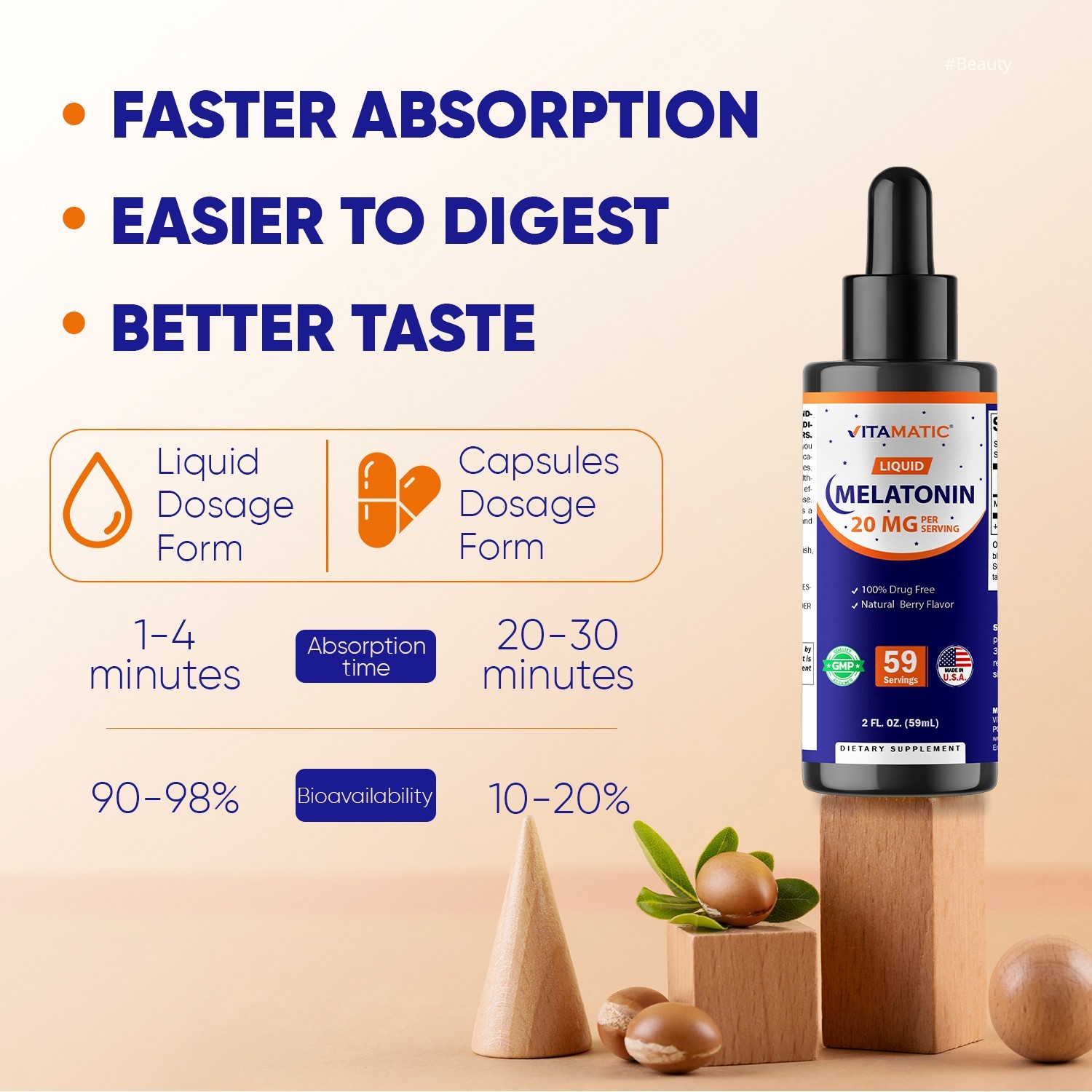 2 Packs – Vitamatic Melatonin 20mg Liquid Drops – 2 Fluid Ounce (59ml)