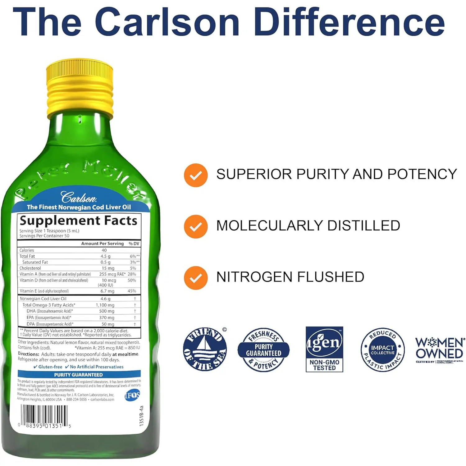 Carlson Labs Cod Liver Oil, Lemon Flavor, 8.4 Ounces
