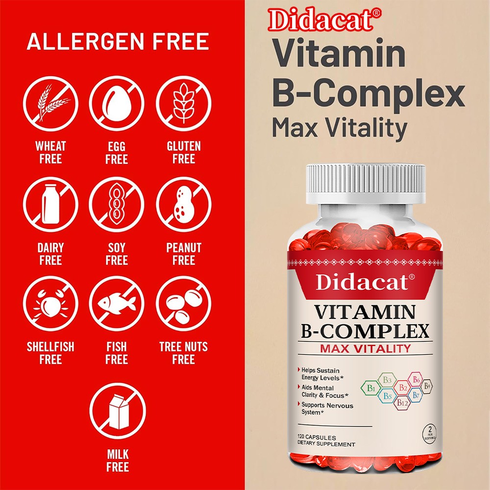 Vitamin B Complex Supplement B1 B2 B3 B6 B12 Support Nervous Health 120 Capsules