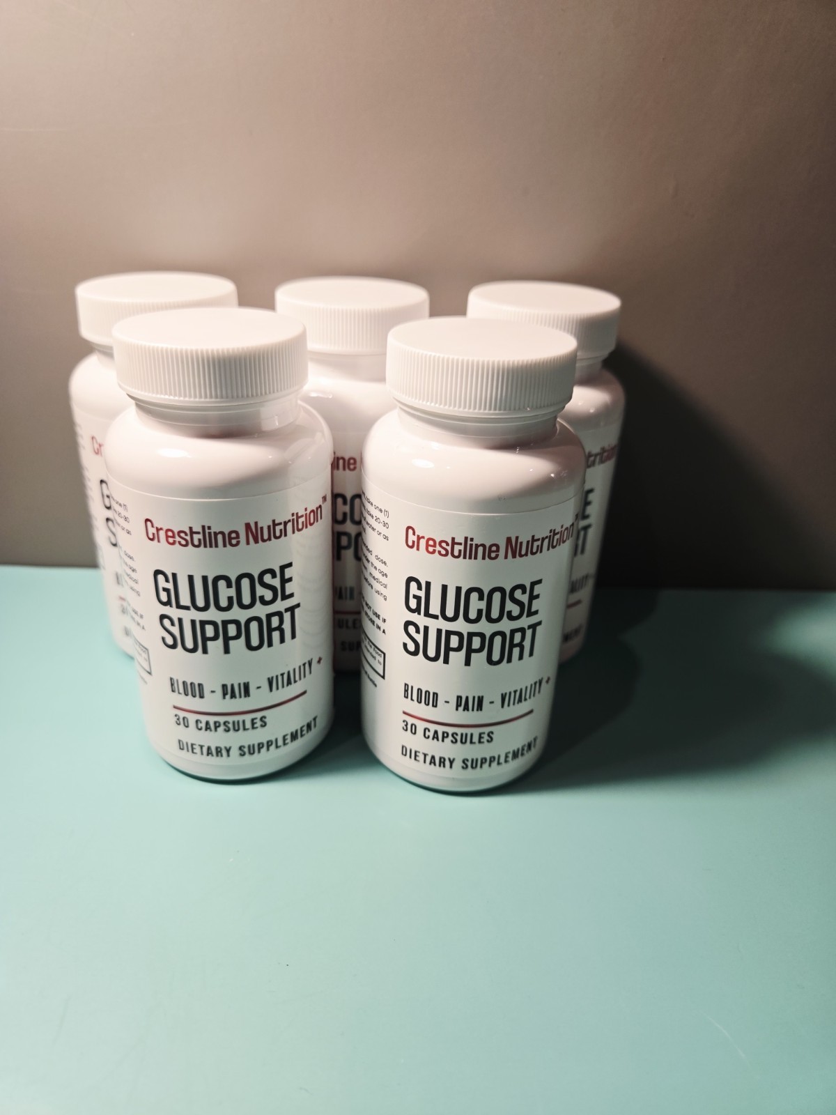 Lot Of 5 Bottles. Crestline Nutrition Glucose Support 30 Easy to Swallow Capsule