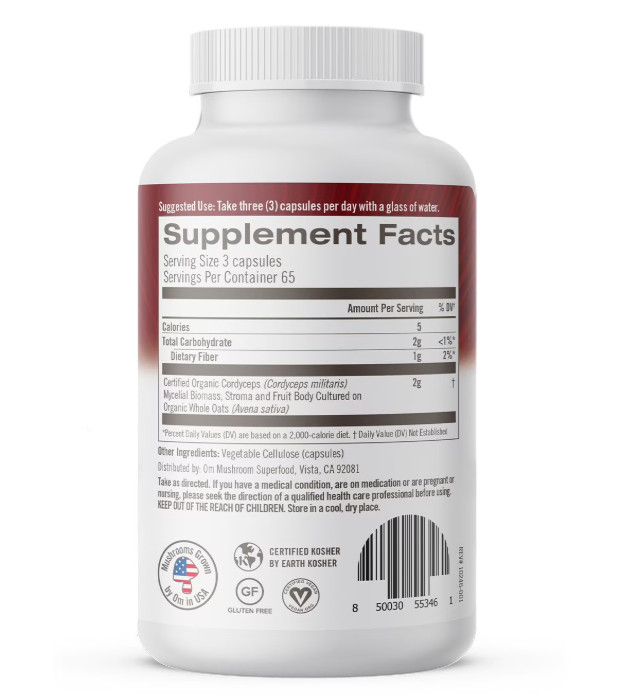 Om Mushrooms Cordyceps Capsules, 2.000mg – 195 ct. – EXP 02/2027