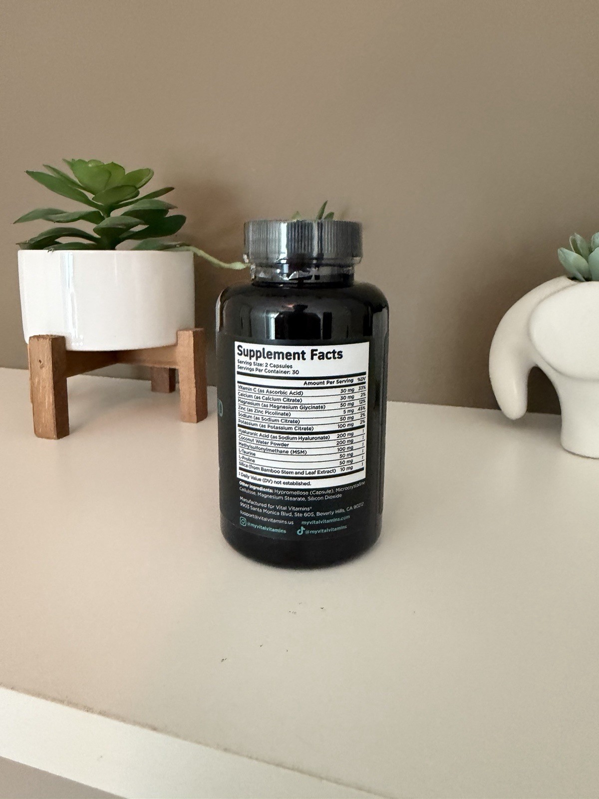 Vital Vitamins Hyaluronic Acid Hydration Support 60 Capsules w/ MSM, Electrolyt…