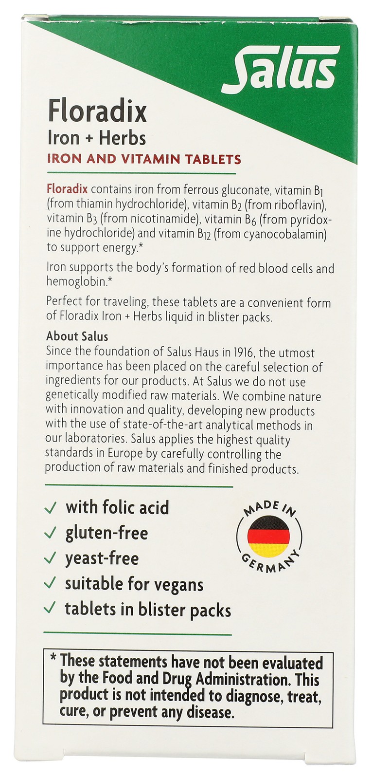 Floradix Salus Iron And Vitamin Tablets Dietary Supplement 1 Pack