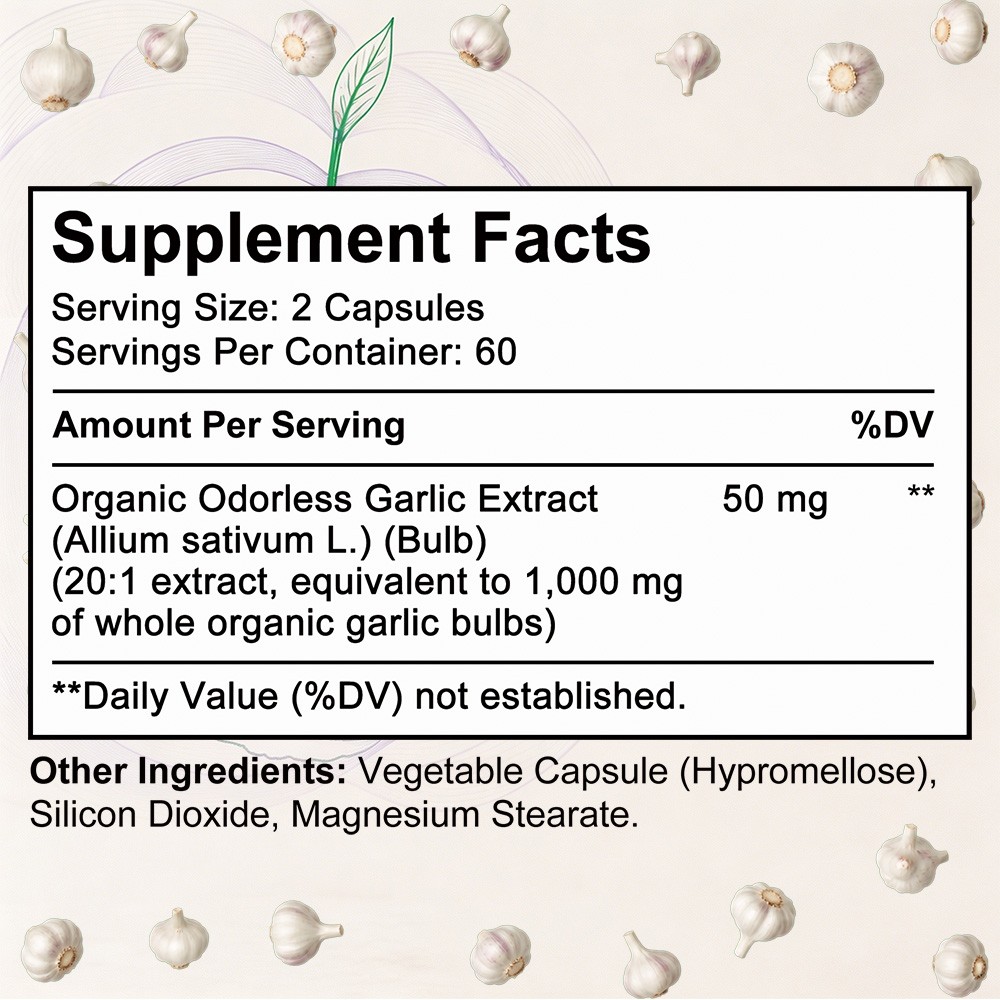 Garlic Supplement, 20:1 Extract 50mg,Supports Immune & Cardiovascular 30~120Caps
