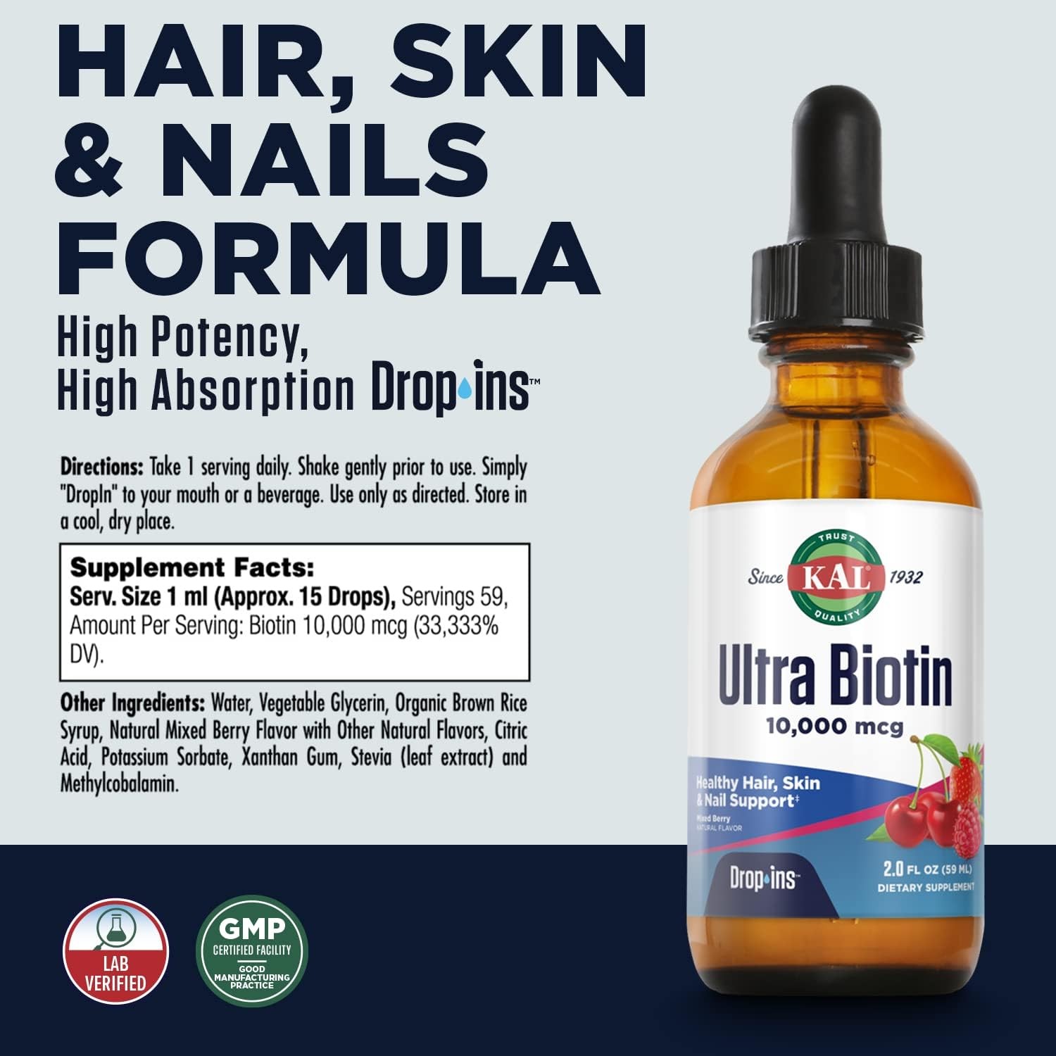 Hair & Eyelash Growth Ingestible Drops for Healthy Mane & Long Lashes (2oz)
