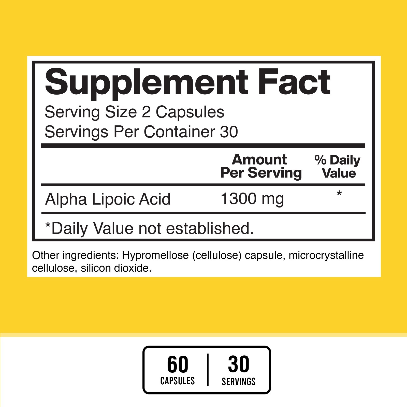 Alpha Lipoic Acid 1300mg Per Serving – Vegan, Gluten Free, Non-GMO, 60 Capsules