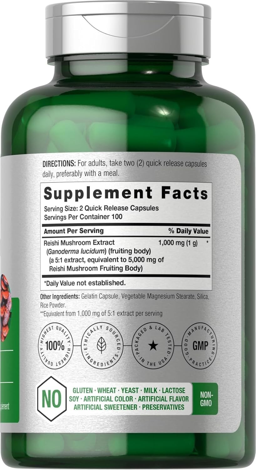 Horbäach Reishi Mushroom Capsules 5000mg 200 Count Caps ~ Exp 11/28