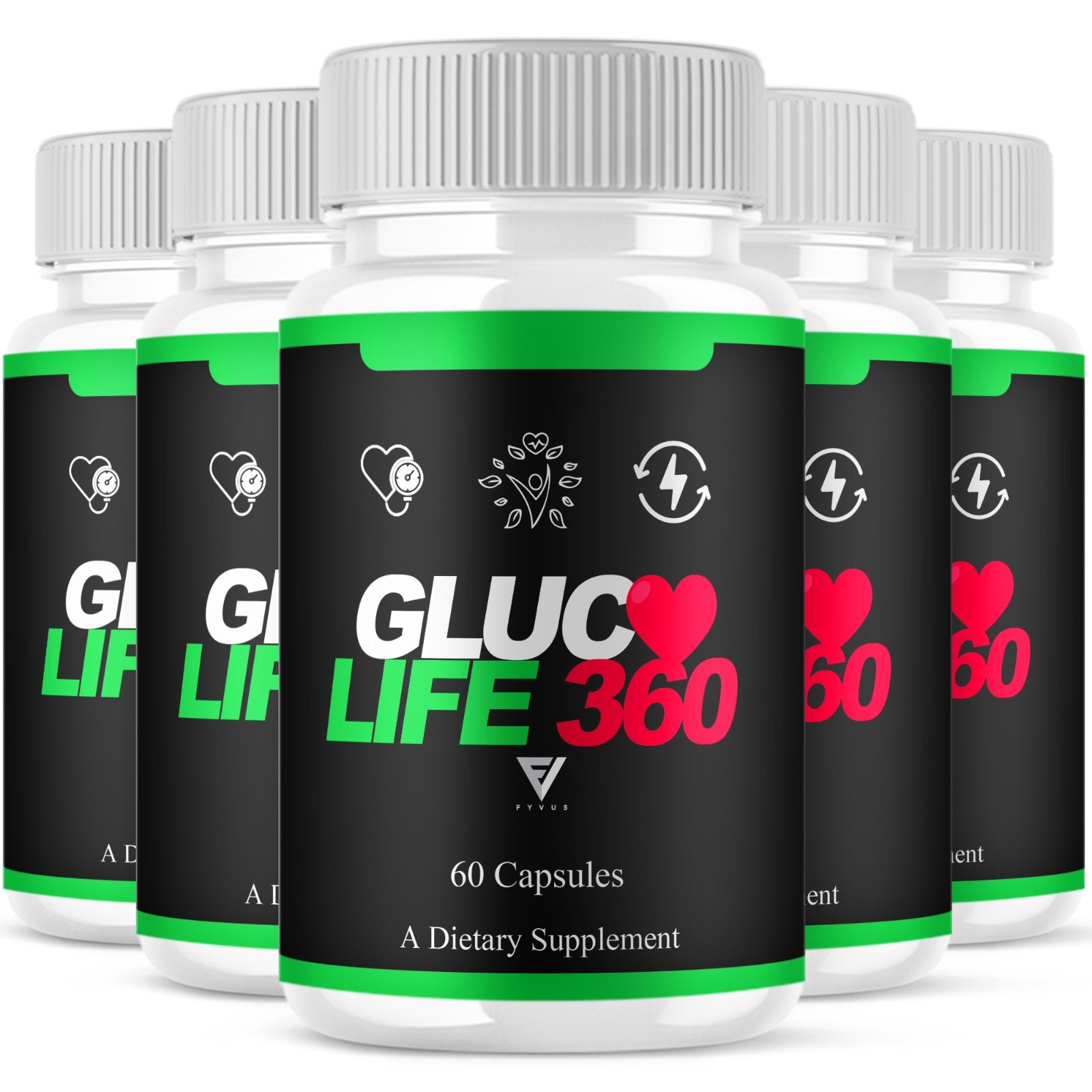 (5 Pack) Gluco Life 360 Blood Support Capsules, GlucoLife360 (300 Capsules)