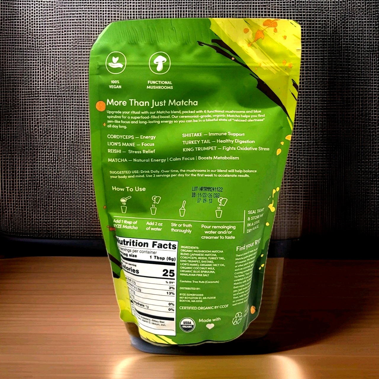 Ryze Organic Mushroom Matcha – 30 Servings – SEALED – EXP: 11/22/26 – FAST SHIP
