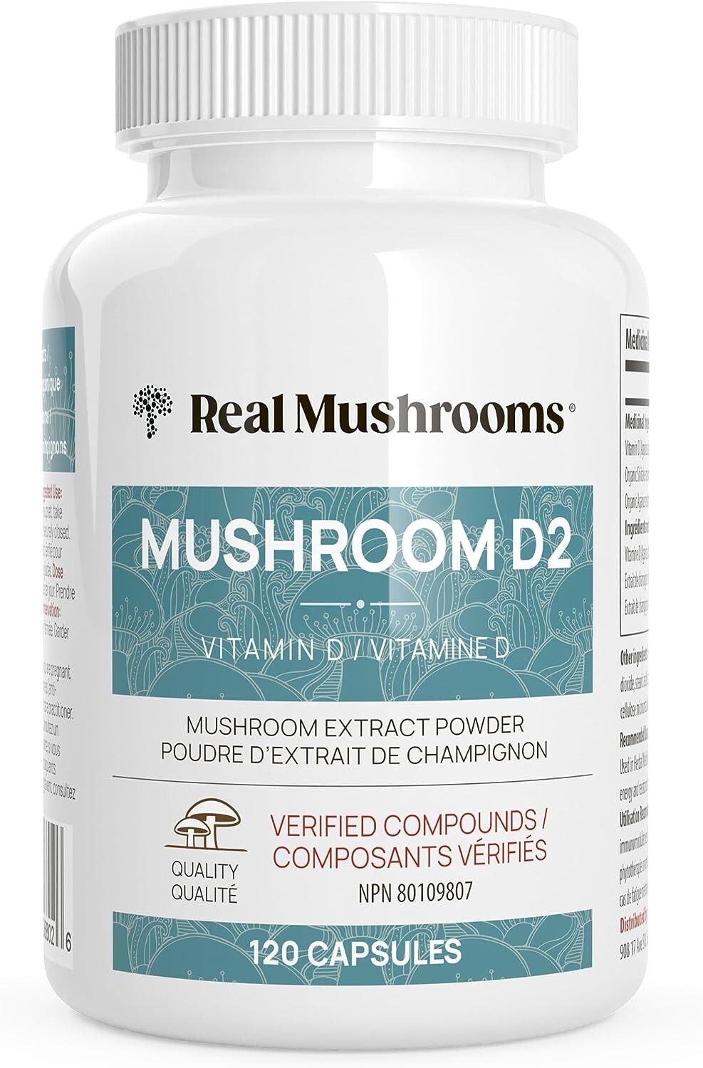 Real Mushrooms Organic Vitamin D2 Extract Kosher Non-GMO Pure Vegan 120 caps NEW