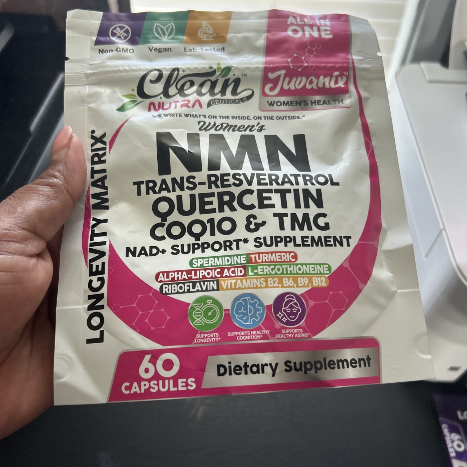 Clean Nutra Juvanix NMN Resveratrol Quercetin CoQ10 TMG 60ct Vegan Exp 03/2028