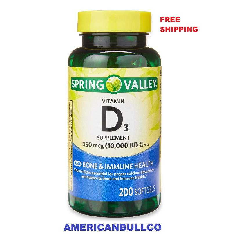 Spring Valley Vitamin D3 Supplement Softgels 250mcg per Softgel 10,000 IU 200 ct