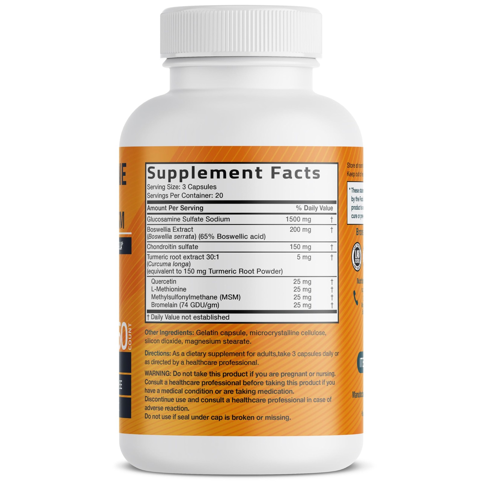 Bronson Glucosamine Chondroitin Turmeric & MSM Advanced 60 Count (Pack of 1)
