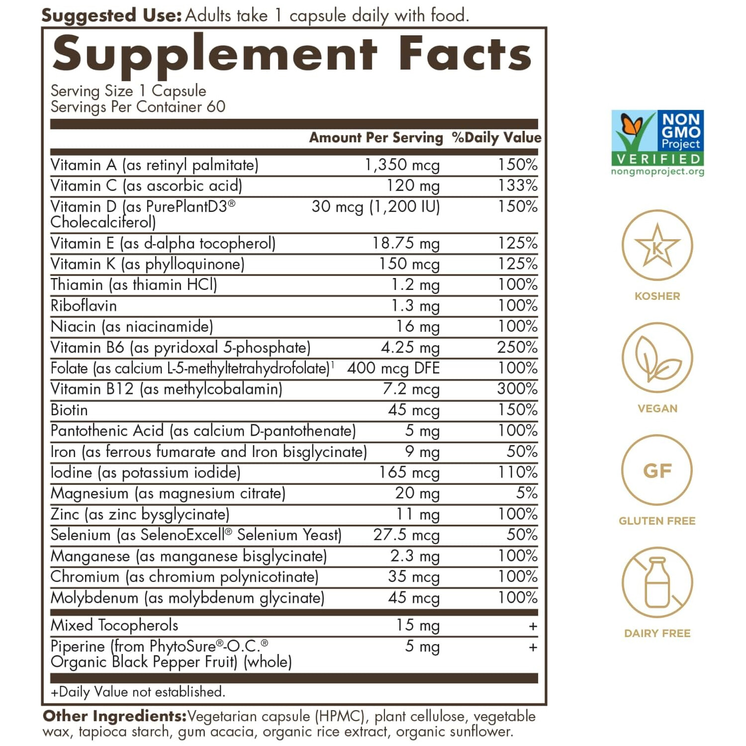 Solgar One Daily Women’s Multivitamin Whole Body Support, 60 Capsules