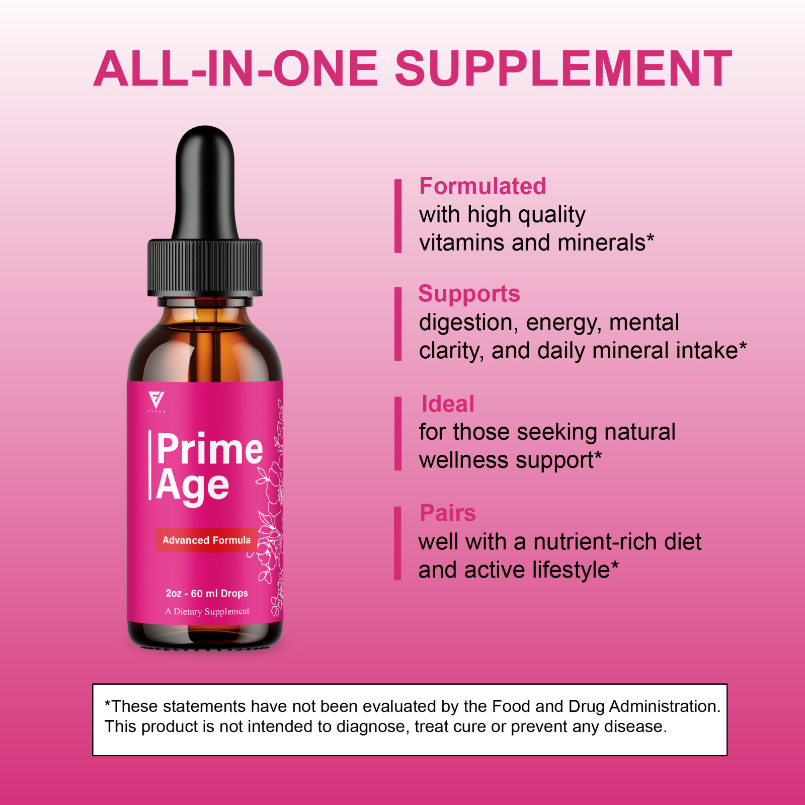 (5 Pack) Prime Age Advanced Wellness Drops, PrimeAge Liquid Supplement (10oz)