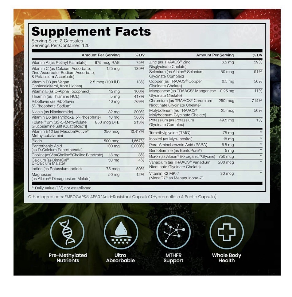 Pure Therapro Rx Methyl Multi Without Iron Methylated Multivitamin 4Month Supply