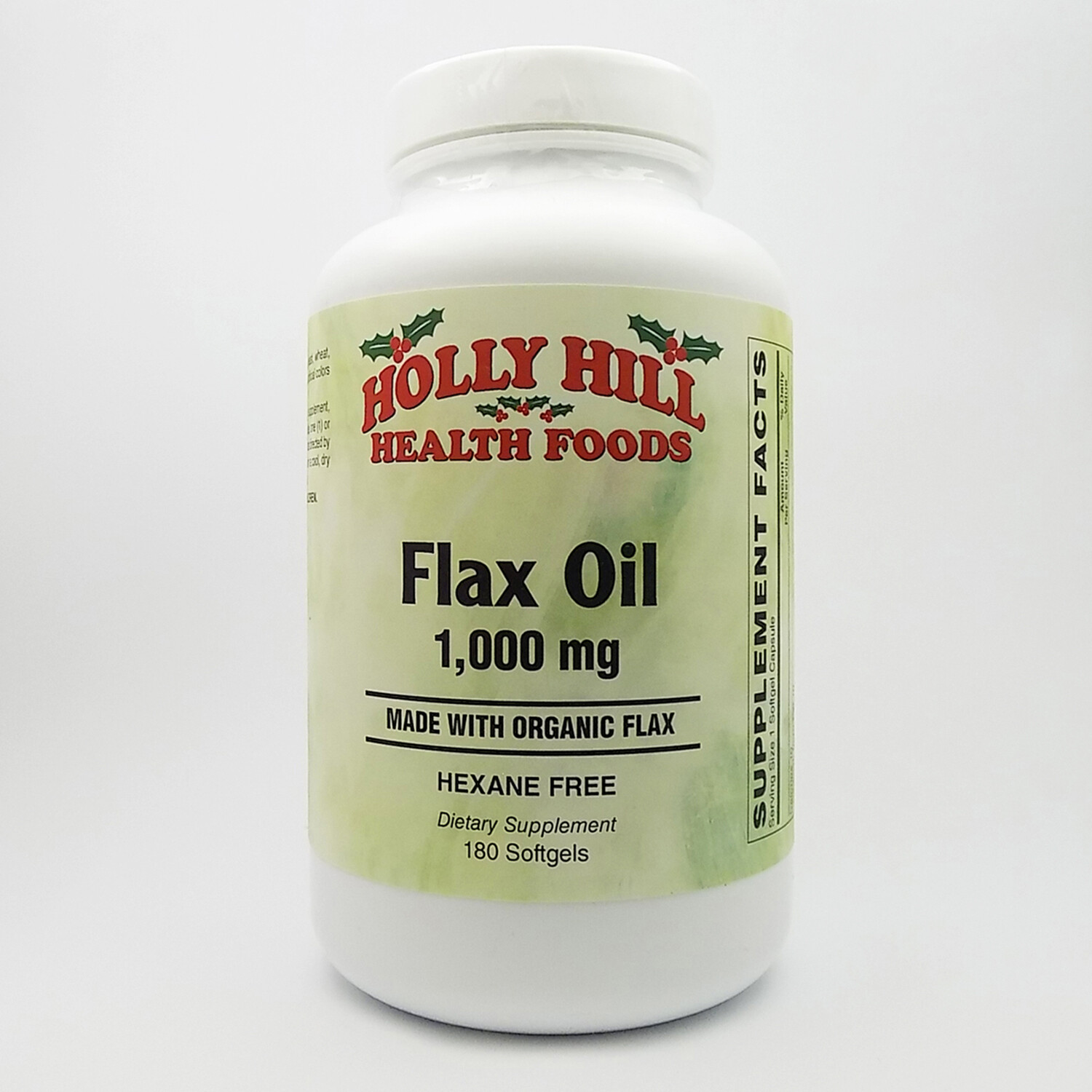Holly Hill Health Foods, Flax Oil 1000 MG, Organic, Hexane Free, 180 Softgels