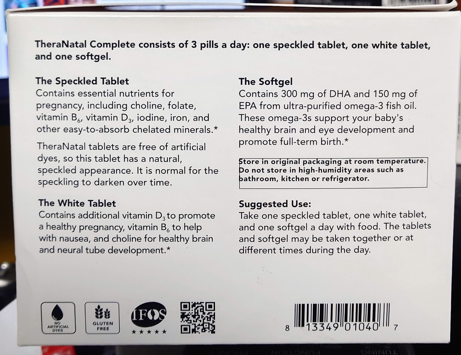 Theralogix TheraNatal Complete Prenatal Vitamin Supplement 91-Day Supply – 06/27