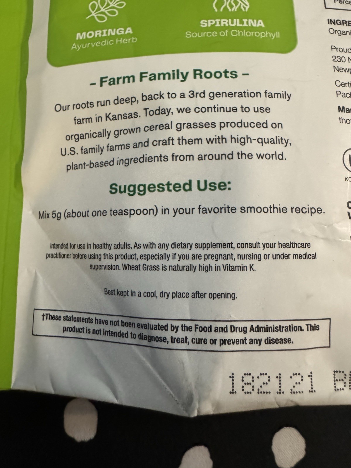 Amazing Grass Organic Supergreens Powder Wheat Grass Kale Moringa Spirulina 30