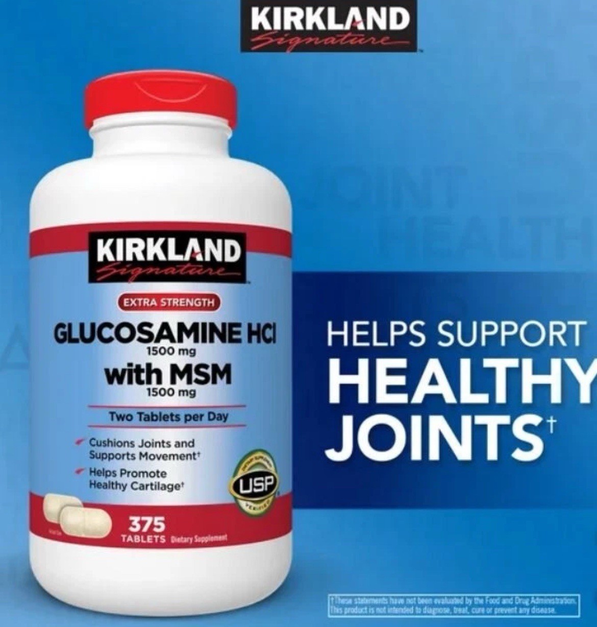Kirkland Signature Glucosamine HCl with MSM 1500mg 375 Tablets Gluten-Free